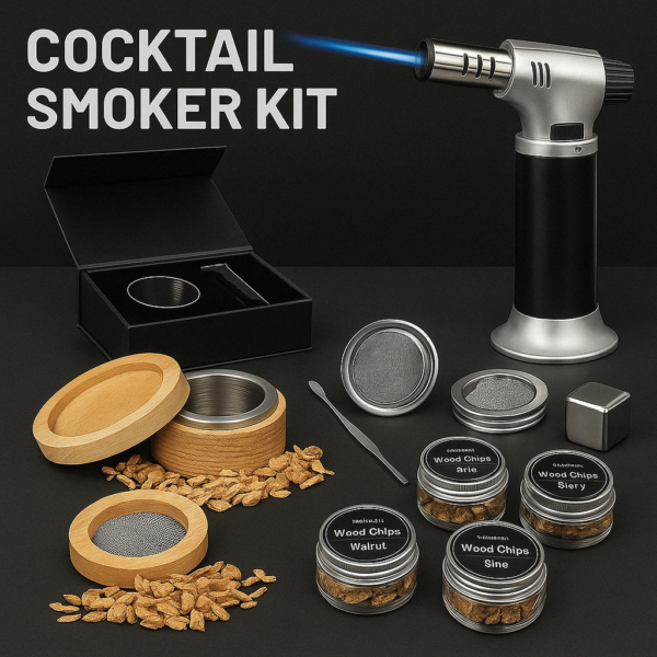 Kit de Fumage Cocktails – Smoker Set Professionnel avec Chalumeau, Copeaux Aromatiques et Couvercle en Bois – Image 2